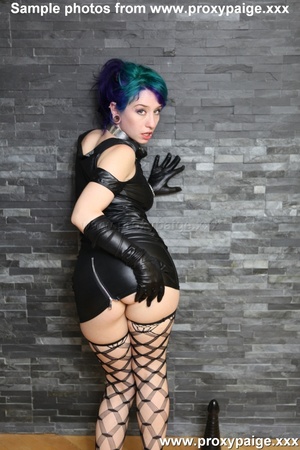 Blue-haired in leather dress and fishnet stockings on huge dildo with her pooper - XXXonXXX - Pic 14