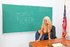 Foxy blonde teases her hunk teacher as she strips off her blue shirt and