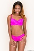 Foxy ebony pose her sizzling hot body in purple lingerie and white high