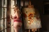 blonde red dress and