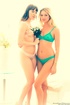 green lingerie blonde undressing