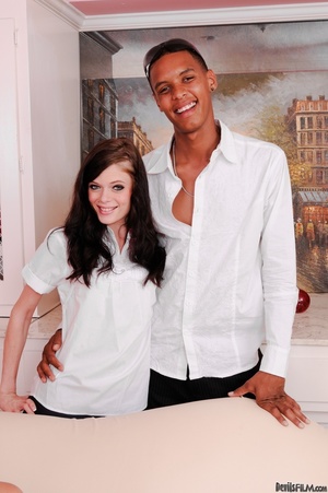 Brown eyed brunette with red nails and long haired teen in white shirt posing with tall guys - XXXonXXX - Pic 14