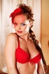 classy redhead red bra