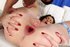Red nailed brunette sucking cock and gets her fuck holes creampied after
