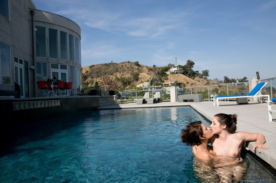 Naked hotties expose their luscious titties then licks each others twats in different positions while they get their smoking hot bodies wet in a pool. - XXXonXXX - Pic 4