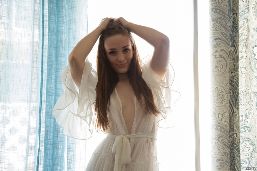 Redhead In A Sheer White Nightgown Sensuall Xxx Dessert Picture 3