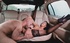 High-heeled babe in stockings gets butt cummed in car