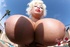 Masturbation scene featuring a fat blonde in a blue bikini