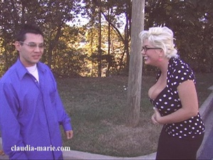 Dotted top blonde with glasses seducing an Asian dude - XXXonXXX - Pic 1