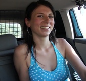 Dotted top brunette cutie fingered and fucked outdoors