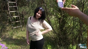 Chubby brunette in black sucking cock in the forest - XXXonXXX - Pic 1