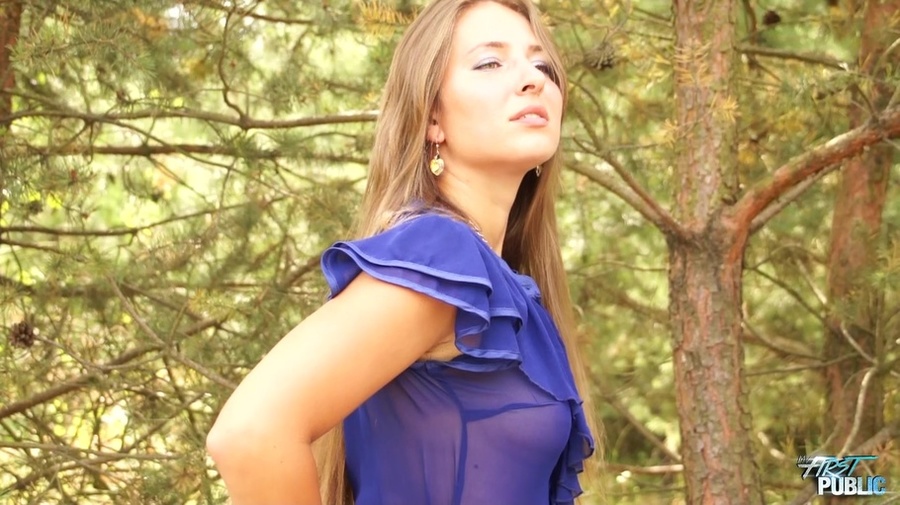 Blue skirt brunette with big tits fucking next to a tree - XXXonXXX - Pic 1