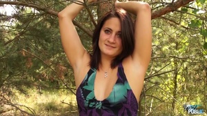 Outdoors sex scene featuring a blue-eyed brunette with big tits - Picture 1