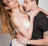Sultry shemale idol poses with her model boyfriend and gets naked