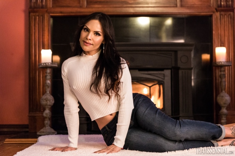 Lovely tranny gets hot with her man by the fireplace - XXXonXXX - Pic 6