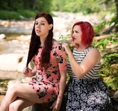 Lovely redhead and brunette angels takes a trip for some outdoor fun