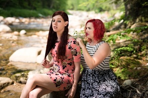 Lovely redhead and brunette angels takes a trip for some outdoor fun - XXXonXXX - Pic 1