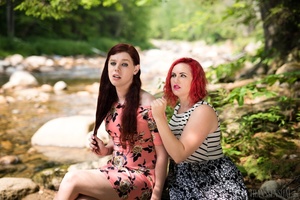 Lovely redhead and brunette angels takes a trip for some outdoor fun - XXXonXXX - Pic 2