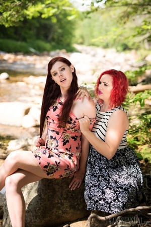 Lovely redhead and brunette angels takes a trip for some outdoor fun - XXXonXXX - Pic 6