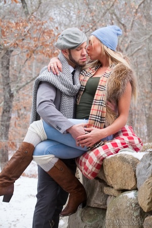Cute blonde trans enjoys a sweet time with boyfriend outdoors - Picture 14