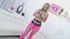 Leashed blonde slave in pink leggings treated like a dog