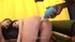 Two girls in black squirt cream into each other and handle two men.