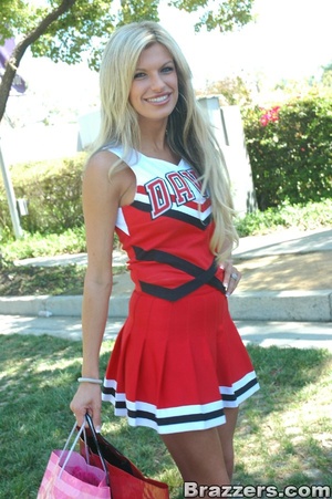 Beautiful blonde cheerleader wearing sexy, red uniform gets fucked by her professor - Picture 1