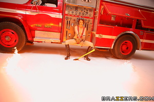 Short-haired brunette firefighter gets fucked on cam - Picture 8