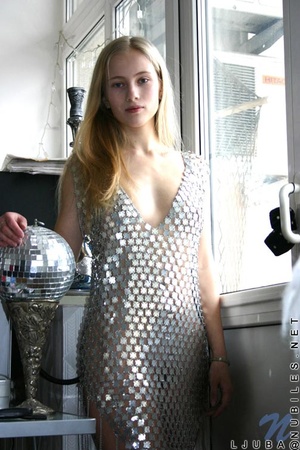 Gorgeous blonde in silver sparkly long d - XXX Dessert - Picture 1
