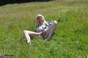 Hot blonde milf exposes her massive melons and shaved pussy in nature - XXXonXXX - Pic 19