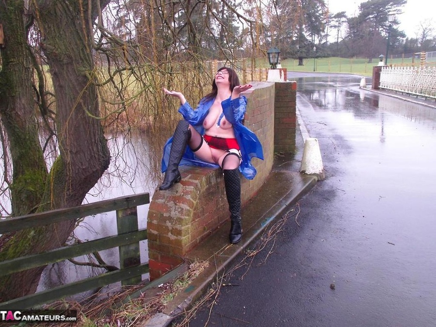 Long legged milf poses outside, while wearing a slutty dark lingerie - XXXonXXX - Pic 12