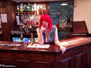 Redhead waitress exposes her large saggy tits and plays pool naked - XXXonXXX - Pic 2