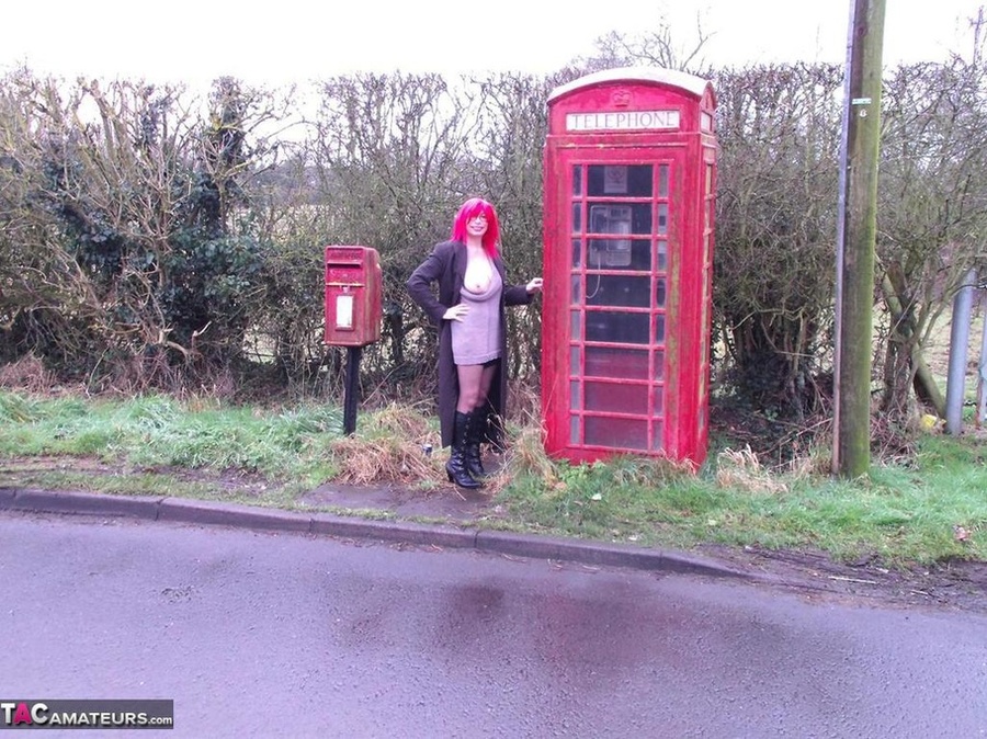 Redhead British slut takes off her clothes in nature to show her large tits - XXXonXXX - Pic 1