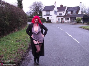Redhead British slut takes off her clothes in nature to show her large tits - XXXonXXX - Pic 4