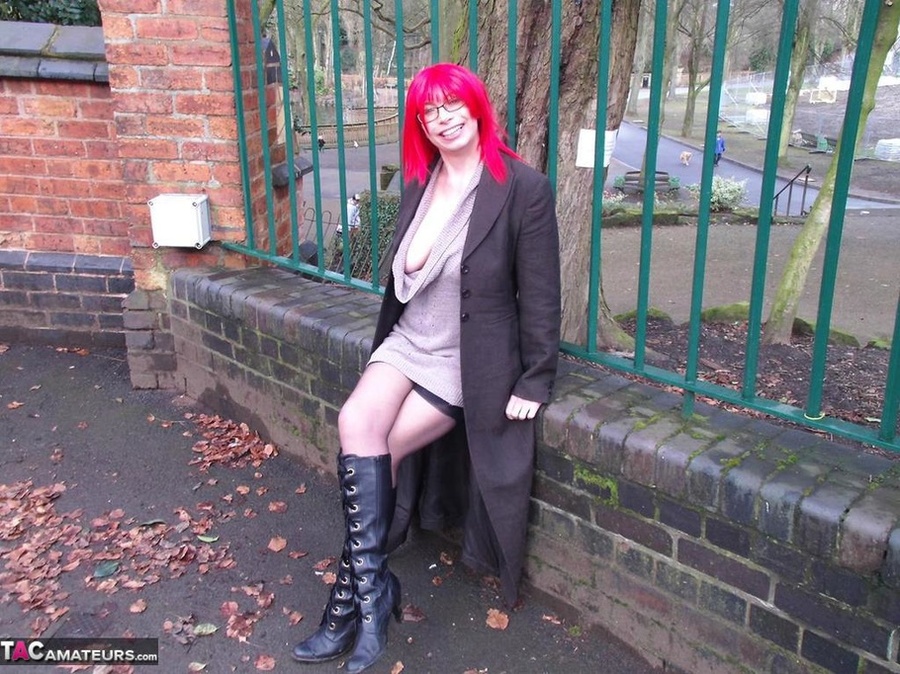 Redhead British slut takes off her clothes in nature to show her large tits - XXXonXXX - Pic 18