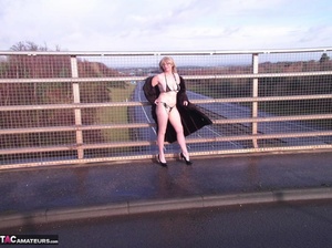 Hot blonde slut shows her bare ass and big tits on an empty highway - XXXonXXX - Pic 3
