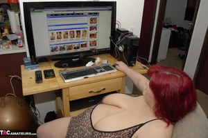 Chubby redhead with huge set of boobs is masturbating in front of a computer - XXXonXXX - Pic 6