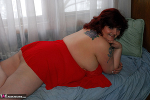 BBW slut poses in red dress, only to take it off and play with massive tits - XXXonXXX - Pic 6