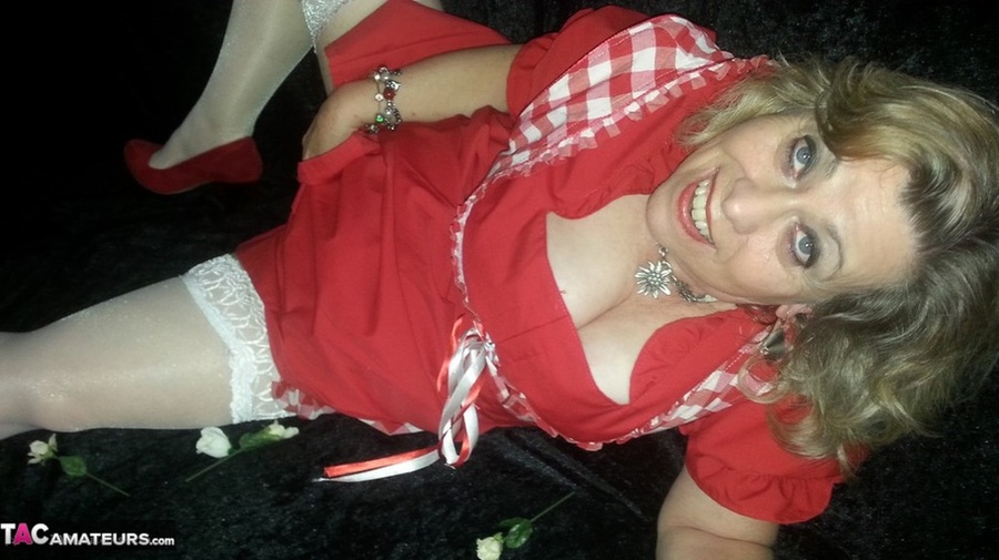 Stunning blonde cougar poses in sexy clothes and fondles her pussy - XXXonXXX - Pic 1