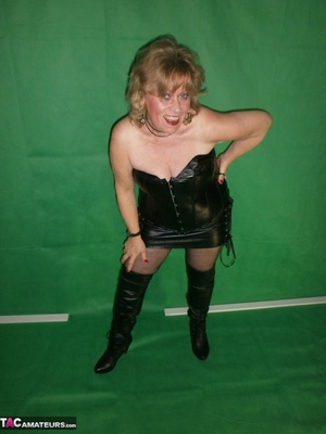 Big titted blonde milf is wearing sexy dark lingerie while masturbating - XXXonXXX - Pic 1