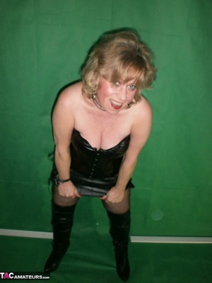 Big titted blonde milf is wearing sexy dark lingerie while masturbating - XXXonXXX - Pic 3