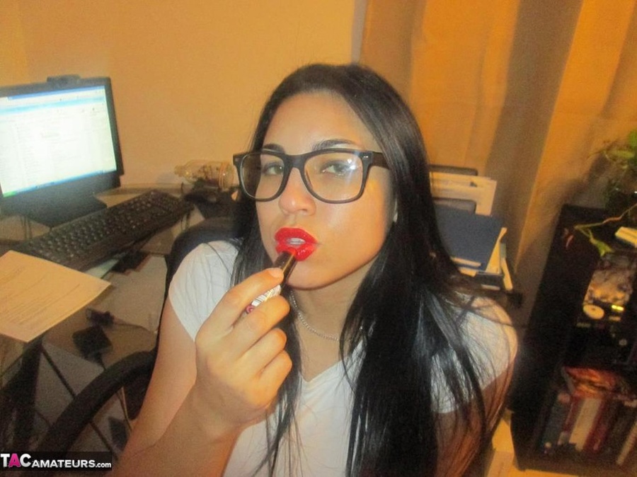 Nerdy Latin slut takes off her clothes in order to show massive tits - XXXonXXX - Pic 1