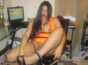 Alluring Latina spreads her legs to the camera, while wearing hot fishnet stockings - XXXonXXX - Pic 10