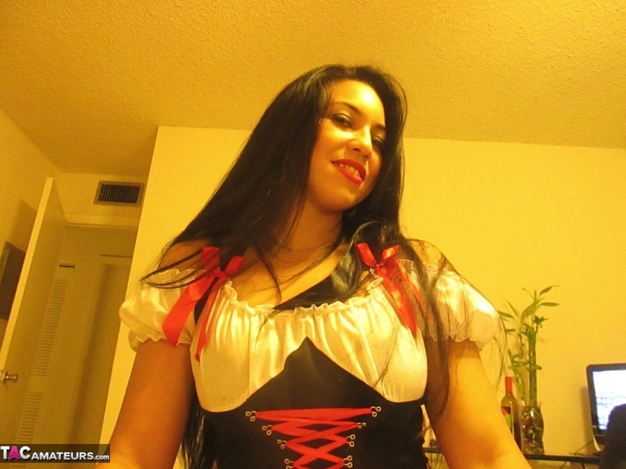 Fat-ass Latin stunner is wearing nothing but a pair of fishnet stockings - XXXonXXX - Pic 5