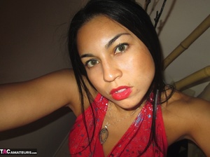 Beautiful Latina is playing with her large natural tits while posing seductively - XXXonXXX - Pic 6