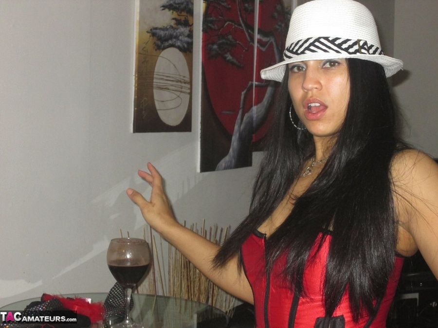 After posing in a thong, tanned Latin princess starts playing with her tits - XXXonXXX - Pic 8