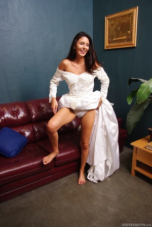 Dark haired bride in white dress abusing - Picture 12