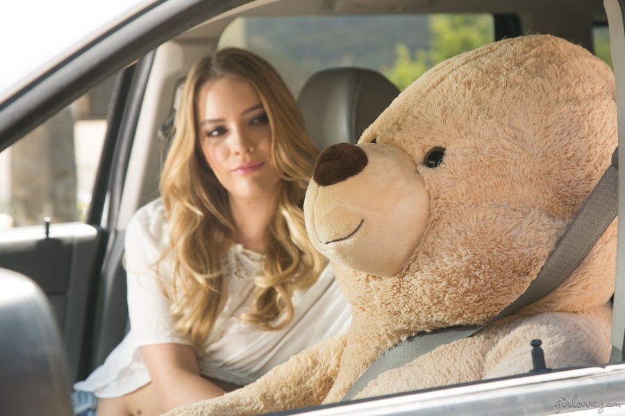 Blonde slut shows her long legs having fun with a stuffed bear. - XXXonXXX - Pic 3