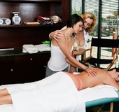 Three hot sluts love to use their tongues during a massage lesson.