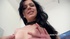 Slutty brunette gets her ass toyed with, then takes on four dudes